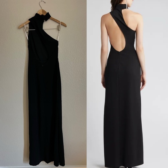 Keep It Interesting Black Asymmetrical Cutout Halter Maxi Dress - Picture 1 of 9